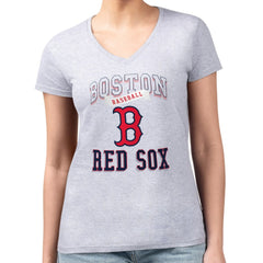 MLB Boston Red Sox G-III 4Her by Carl Banks Women's Super-Slim Fit Lightweight Team Logo Graphic V-Neck T-Shirt
