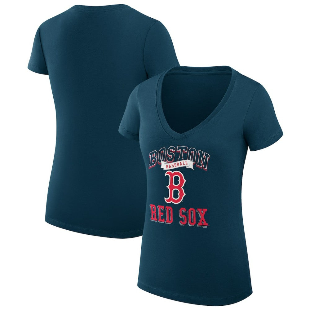 MLB Boston Red Sox G-III 4Her by Carl Banks Women's Super-Slim Fit Lightweight Team Logo Graphic V-Neck T-Shirt