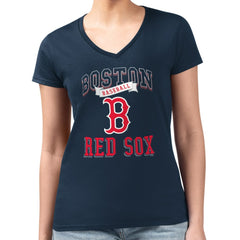 MLB Boston Red Sox G-III 4Her by Carl Banks Women's Super-Slim Fit Lightweight Team Logo Graphic V-Neck T-Shirt