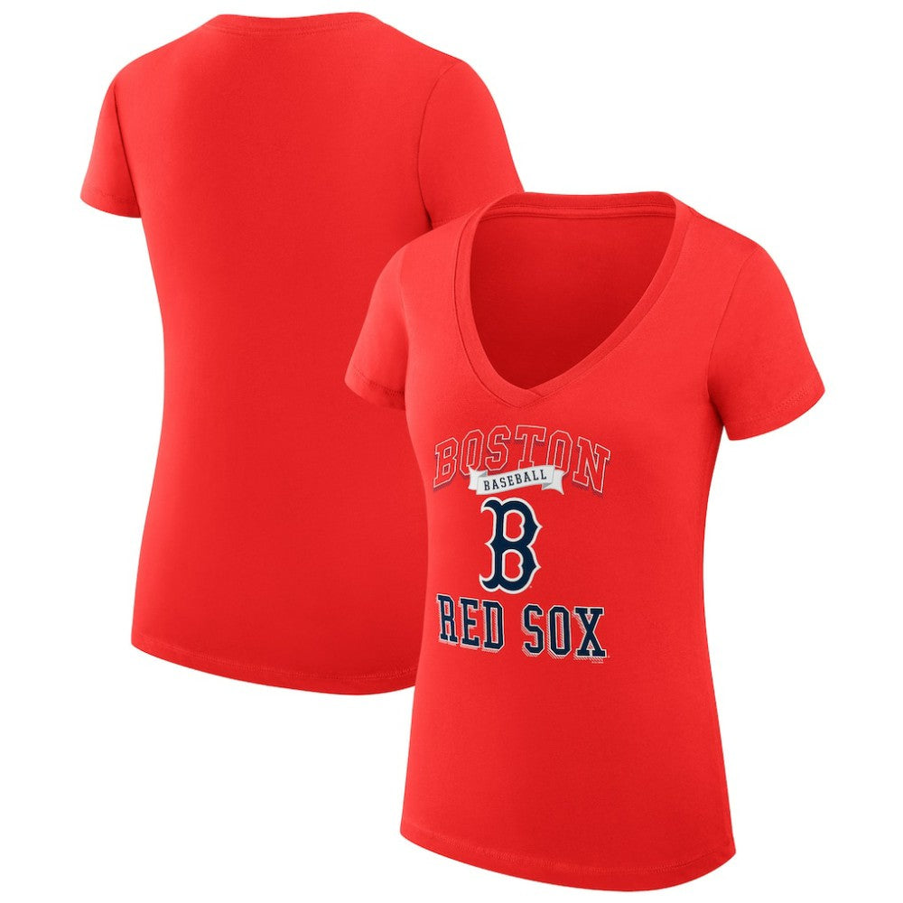 MLB Boston Red Sox G-III 4Her by Carl Banks Women's Super-Slim Fit Lightweight Team Logo Graphic V-Neck T-Shirt