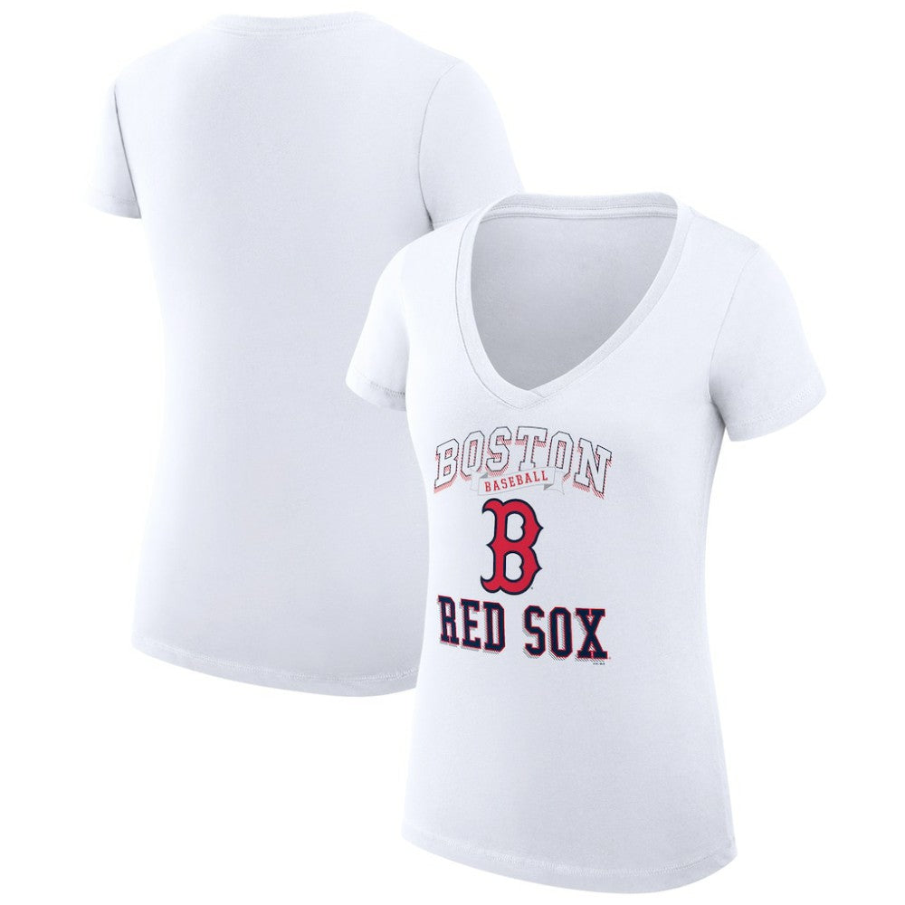 MLB Boston Red Sox G-III 4Her by Carl Banks Women's Super-Slim Fit Lightweight Team Logo Graphic V-Neck T-Shirt