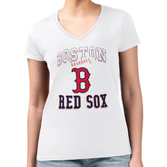 MLB Boston Red Sox G-III 4Her by Carl Banks Women's Super-Slim Fit Lightweight Team Logo Graphic V-Neck T-Shirt