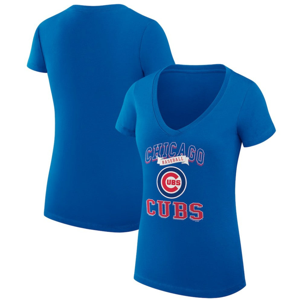 MLB Chicago Cubs G-III 4Her by Carl Banks Women's Super-Slim Fit Lightweight Team Logo Graphic V-Neck T-Shirt