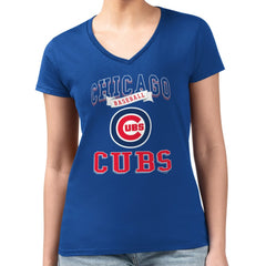 MLB Chicago Cubs G-III 4Her by Carl Banks Women's Super-Slim Fit Lightweight Team Logo Graphic V-Neck T-Shirt