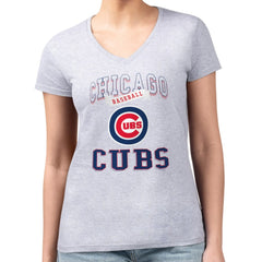 MLB Chicago Cubs G-III 4Her by Carl Banks Women's Super-Slim Fit Lightweight Team Logo Graphic V-Neck T-Shirt