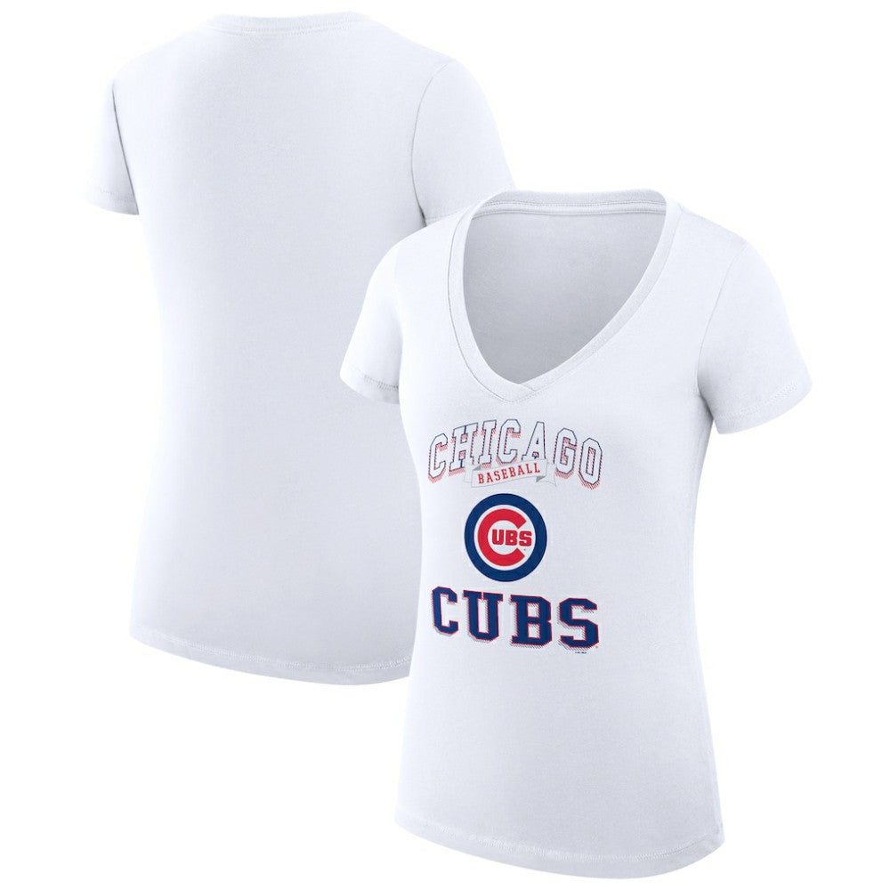 MLB Chicago Cubs G-III 4Her by Carl Banks Women's Super-Slim Fit Lightweight Team Logo Graphic V-Neck T-Shirt