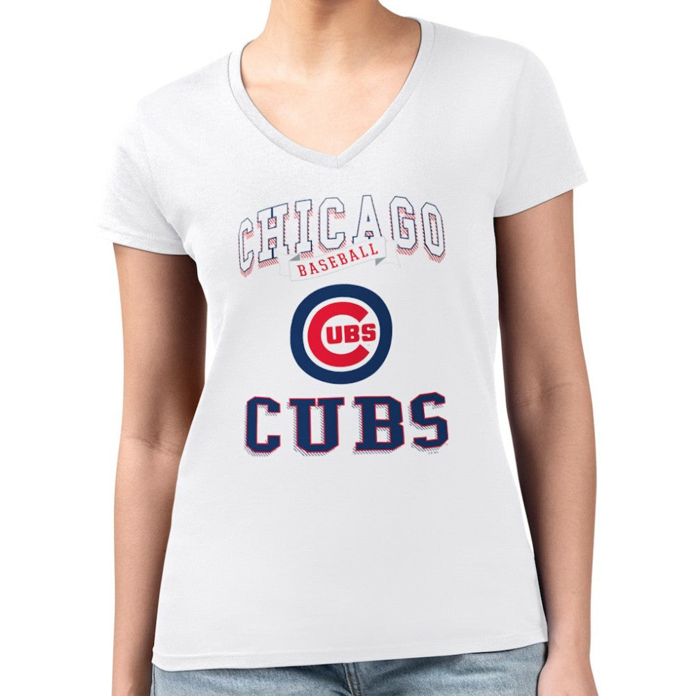 MLB Chicago Cubs G-III 4Her by Carl Banks Women's Super-Slim Fit Lightweight Team Logo Graphic V-Neck T-Shirt