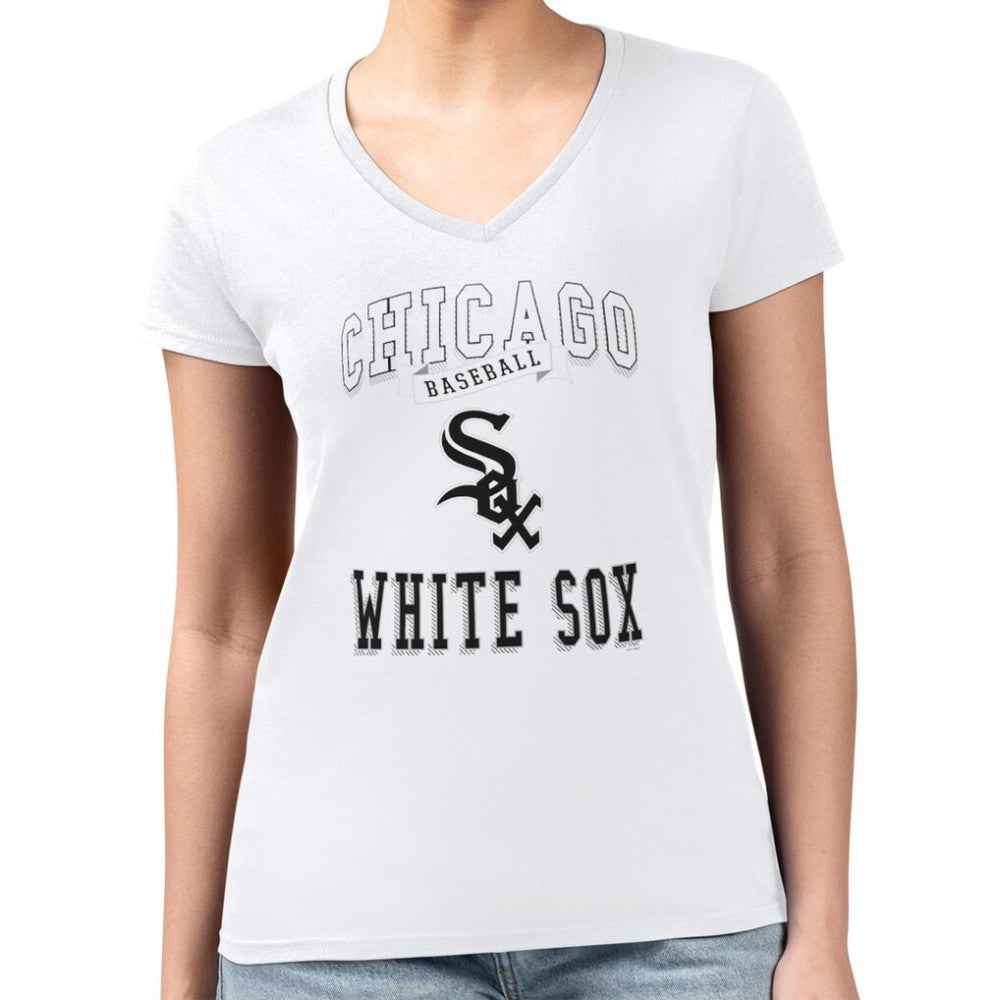 MLB Chicago White Sox G-III 4Her by Carl Banks Women's Super-Slim Fit Lightweight Team Logo Graphic V-Neck T-Shirt