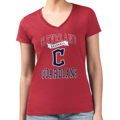 MLB Cleveland Guardians G-III 4Her by Carl Banks Women's Super-Slim Fit Lightweight Team Logo Graphic V-Neck T-Shirt