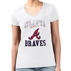 MLB Atlanta Braves G-III 4Her by Carl Banks Women's Super-Slim Fit Lightweight Team Logo Graphic V-Neck T-Shirt