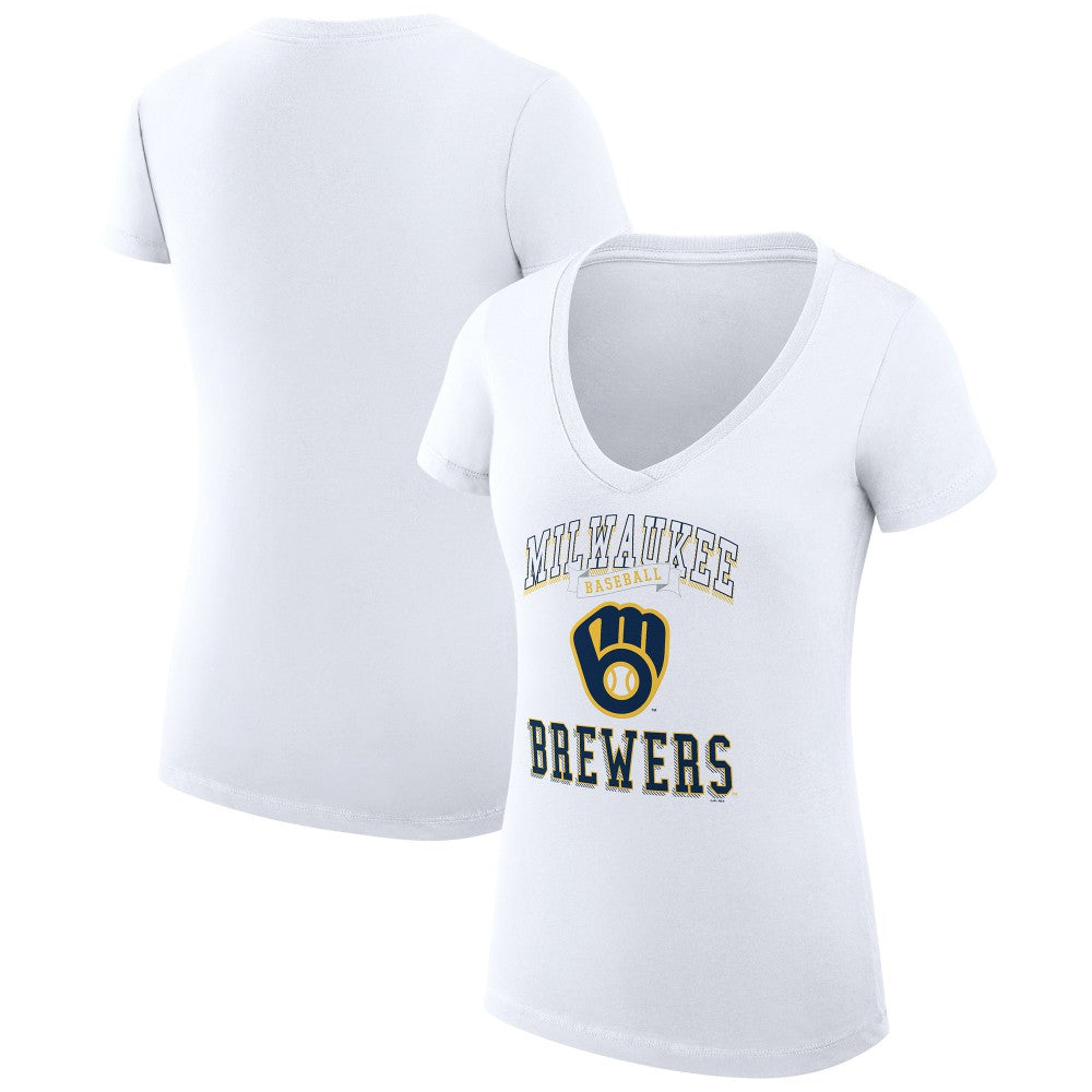MLB Milwaukee Brewers G-III 4Her by Carl Banks Women's Super-Slim Fit Lightweight Team Logo Graphic V-Neck T-Shirt