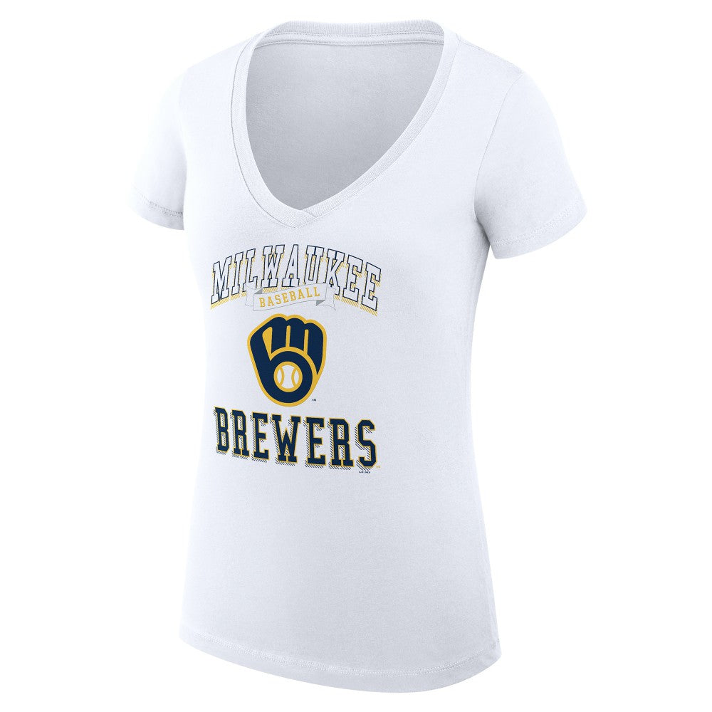 MLB Milwaukee Brewers G-III 4Her by Carl Banks Women's Super-Slim Fit Lightweight Team Logo Graphic V-Neck T-Shirt