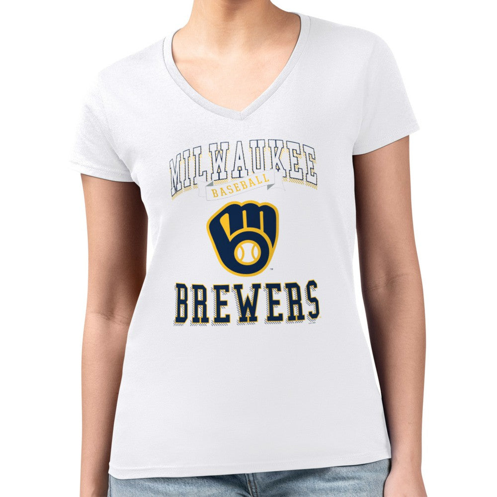 MLB Milwaukee Brewers G-III 4Her by Carl Banks Women's Super-Slim Fit Lightweight Team Logo Graphic V-Neck T-Shirt