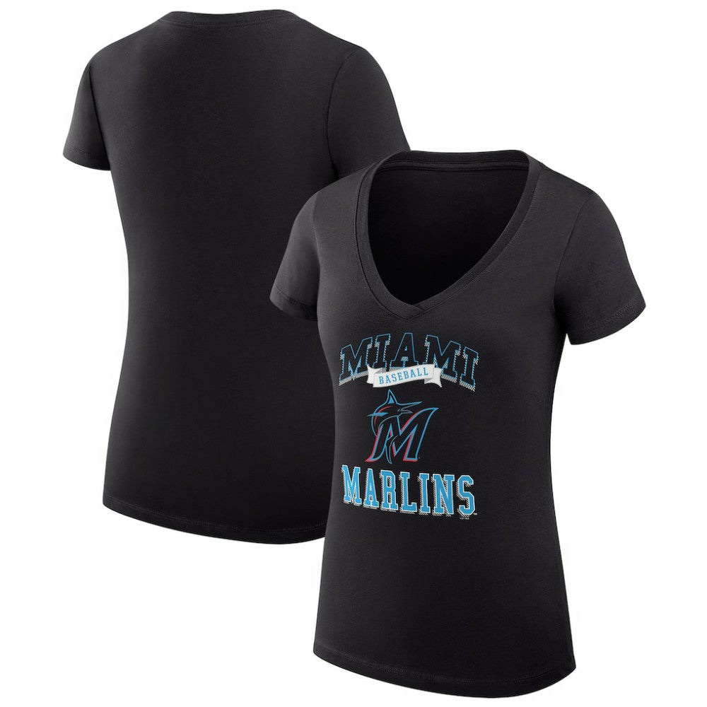 MLB Miami Marlins G-III 4Her by Carl Banks Women's Super-Slim Fit Lightweight Team Logo Graphic V-Neck T-Shirt