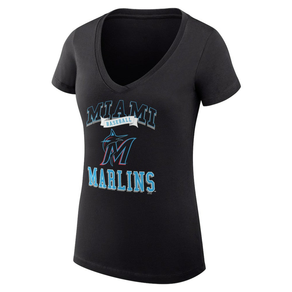 MLB Miami Marlins G-III 4Her by Carl Banks Women's Super-Slim Fit Lightweight Team Logo Graphic V-Neck T-Shirt