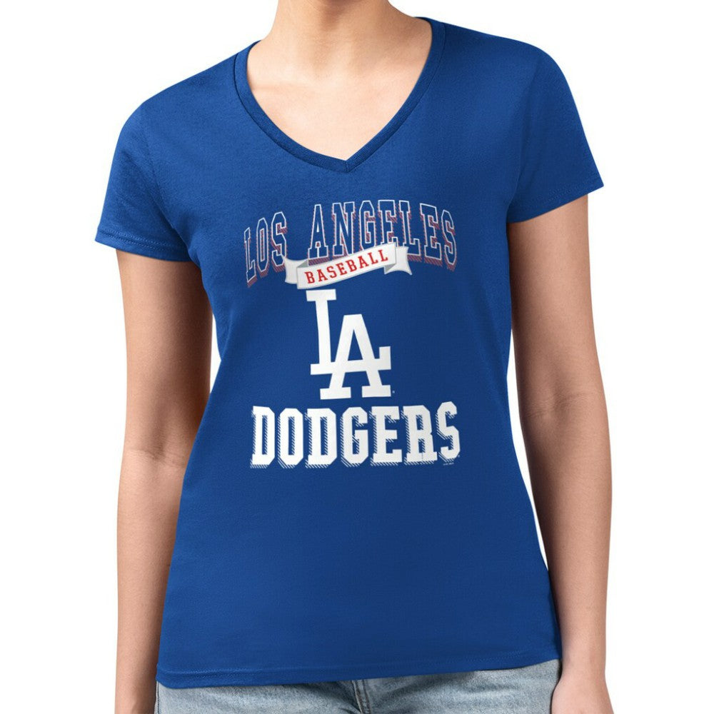 MLB Los Angeles Dodgers G-III 4Her by Carl Banks Women's Super-Slim Fit Lightweight Team Logo Graphic V-Neck T-Shirt