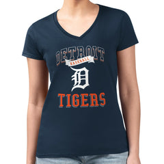 MLB Detroit Tigers G-III 4Her by Carl Banks Women's Super-Slim Fit Lightweight Team Logo Graphic V-Neck T-Shirt