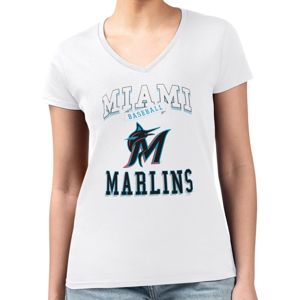 MLB Miami Marlins G-III 4Her by Carl Banks Women's Super-Slim Fit Lightweight Team Logo Graphic V-Neck T-Shirt