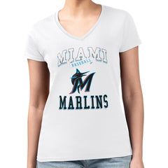 MLB Miami Marlins G-III 4Her by Carl Banks Women's Super-Slim Fit Lightweight Team Logo Graphic V-Neck T-Shirt