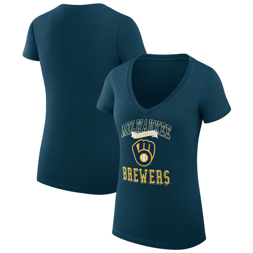 MLB Milwaukee Brewers G-III 4Her by Carl Banks Women's Super-Slim Fit Lightweight Team Logo Graphic V-Neck T-Shirt