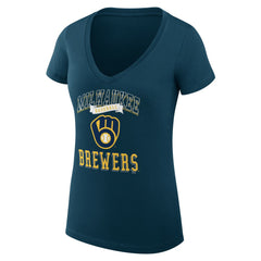MLB Milwaukee Brewers G-III 4Her by Carl Banks Women's Super-Slim Fit Lightweight Team Logo Graphic V-Neck T-Shirt