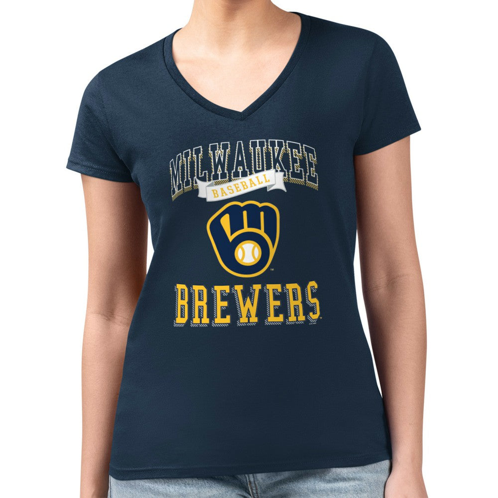 MLB Milwaukee Brewers G-III 4Her by Carl Banks Women's Super-Slim Fit Lightweight Team Logo Graphic V-Neck T-Shirt