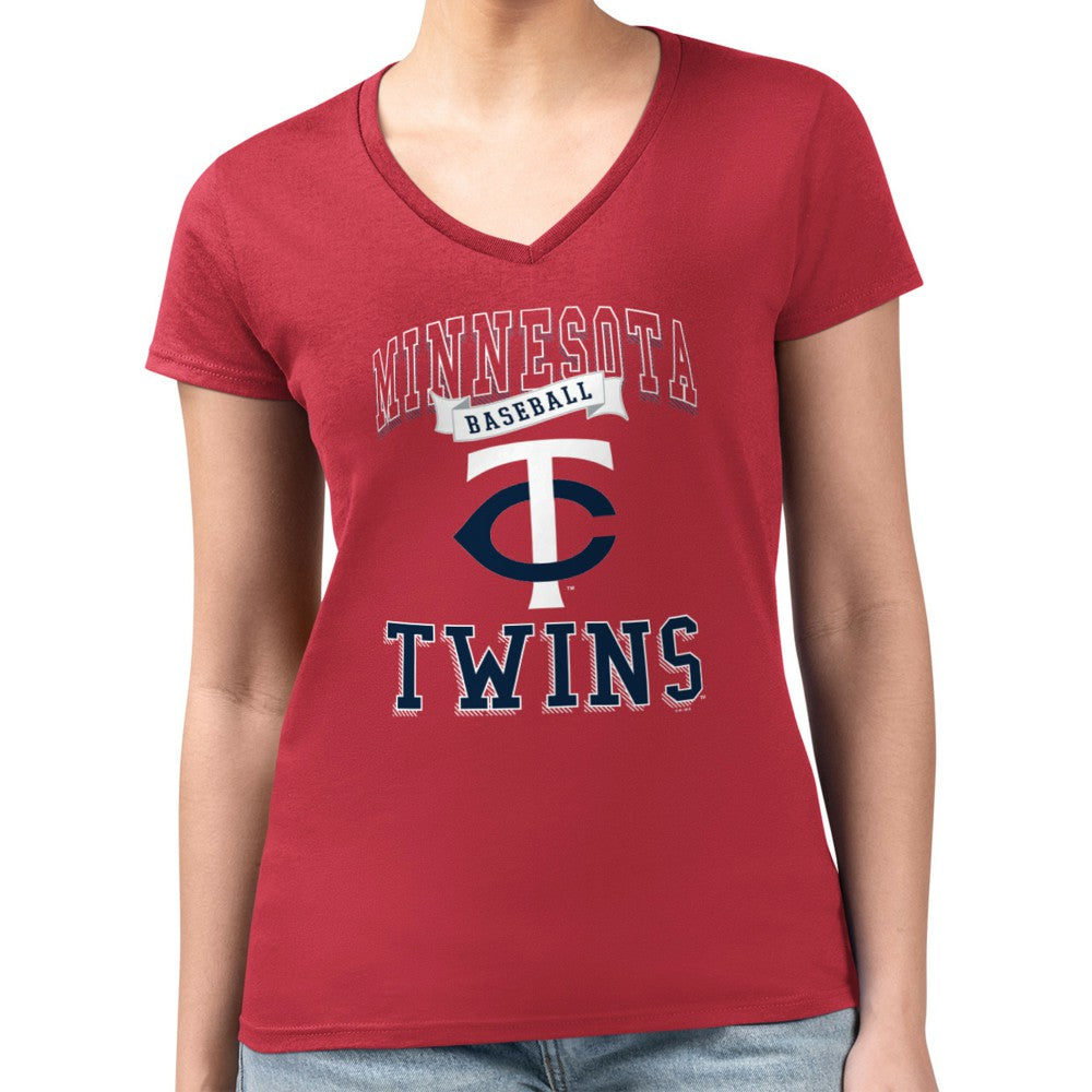 MLB Minnesota Twins G-III 4Her by Carl Banks Women's Super-Slim Fit Lightweight Team Logo Graphic V-Neck T-Shirt