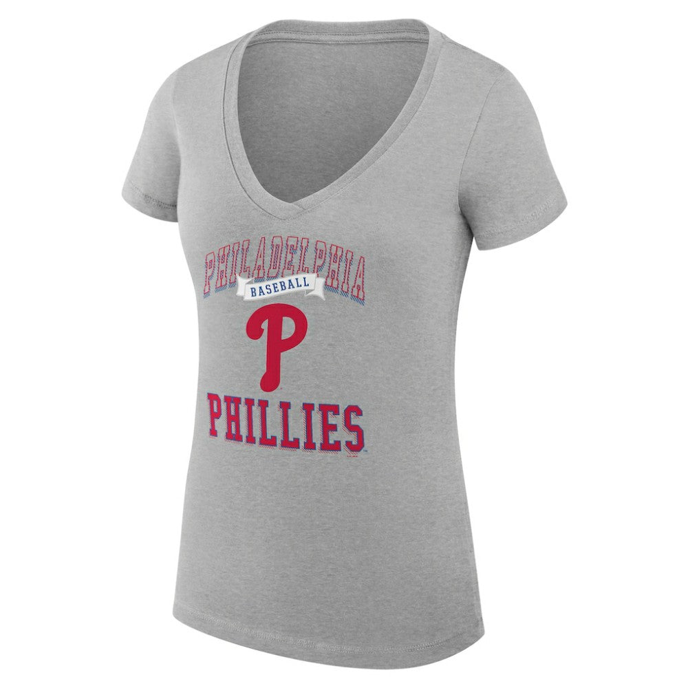 MLB Philadelphia Phillies G-III 4Her by Carl Banks Women's Super-Slim Fit Lightweight Team Logo Graphic V-Neck T-Shirt
