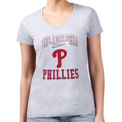 MLB Philadelphia Phillies G-III 4Her by Carl Banks Women's Super-Slim Fit Lightweight Team Logo Graphic V-Neck T-Shirt