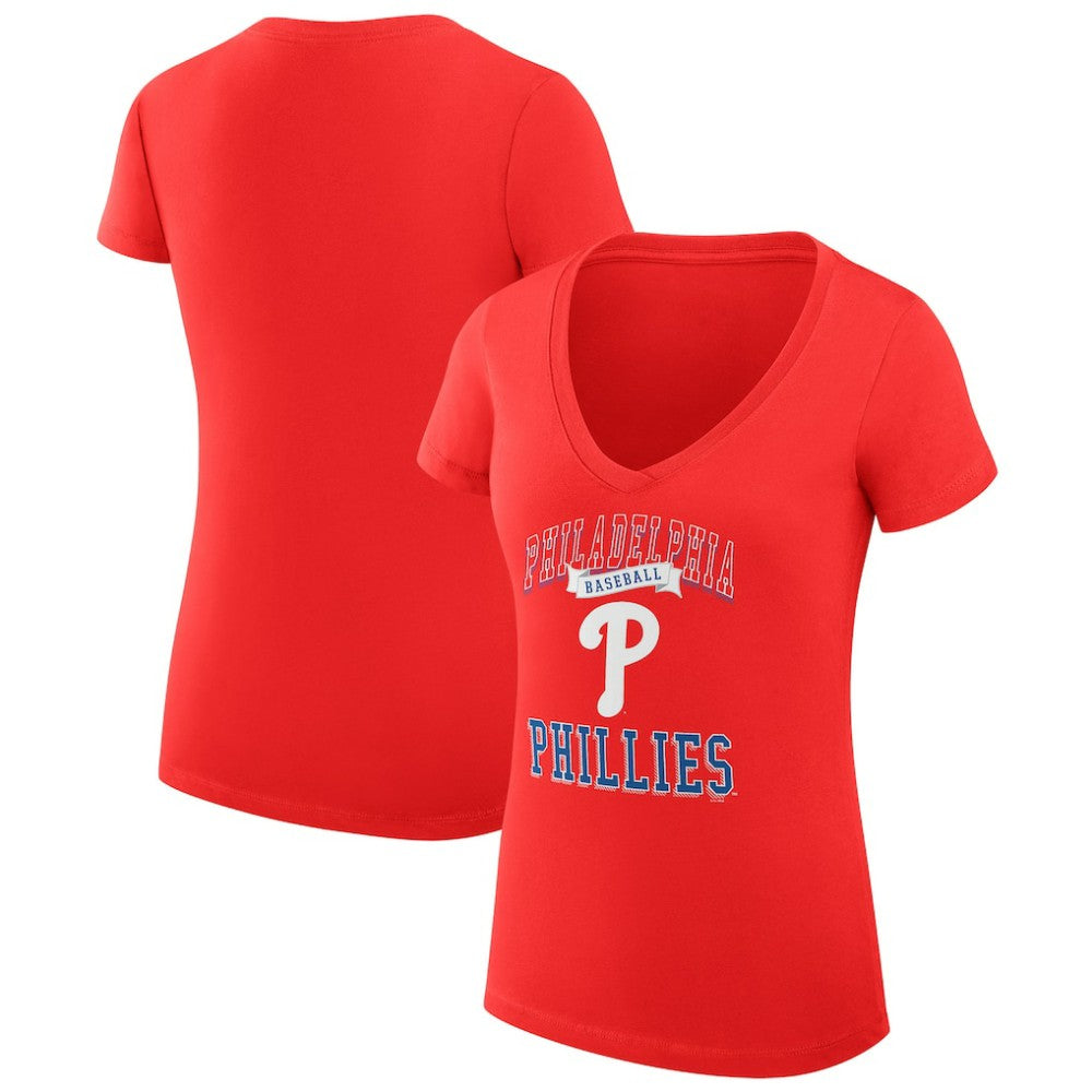 MLB Philadelphia Phillies G-III 4Her by Carl Banks Women's Super-Slim Fit Lightweight Team Logo Graphic V-Neck T-Shirt