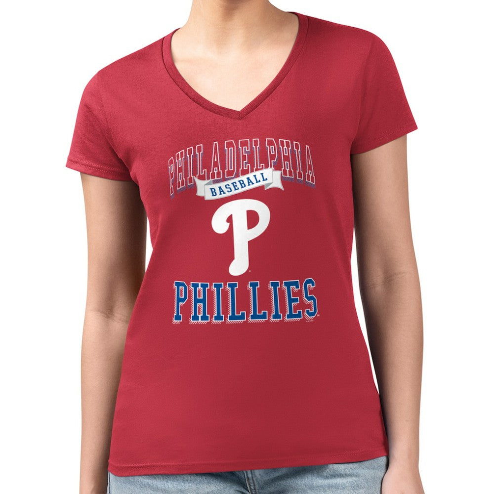 MLB Philadelphia Phillies G-III 4Her by Carl Banks Women's Super-Slim Fit Lightweight Team Logo Graphic V-Neck T-Shirt