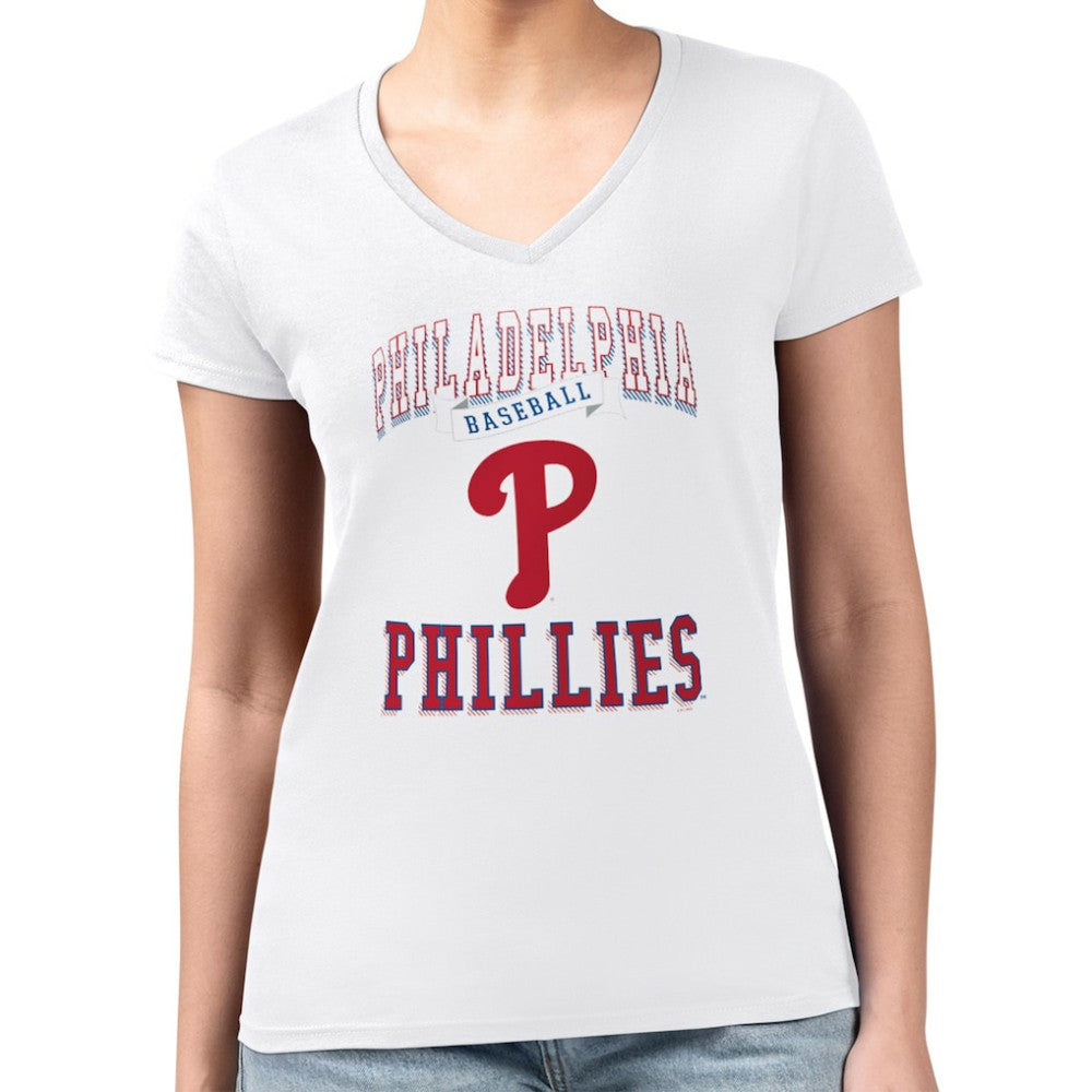 MLB Philadelphia Phillies G-III 4Her by Carl Banks Women's Super-Slim Fit Lightweight Team Logo Graphic V-Neck T-Shirt