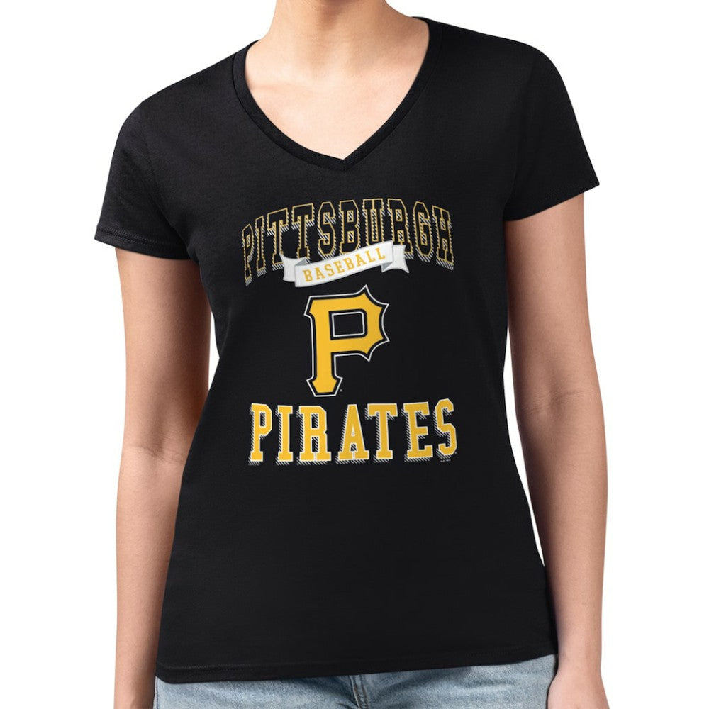 MLB Pittsburgh Pirates G-III 4Her by Carl Banks Women's Super-Slim Fit Lightweight Team Logo Graphic V-Neck T-Shirt