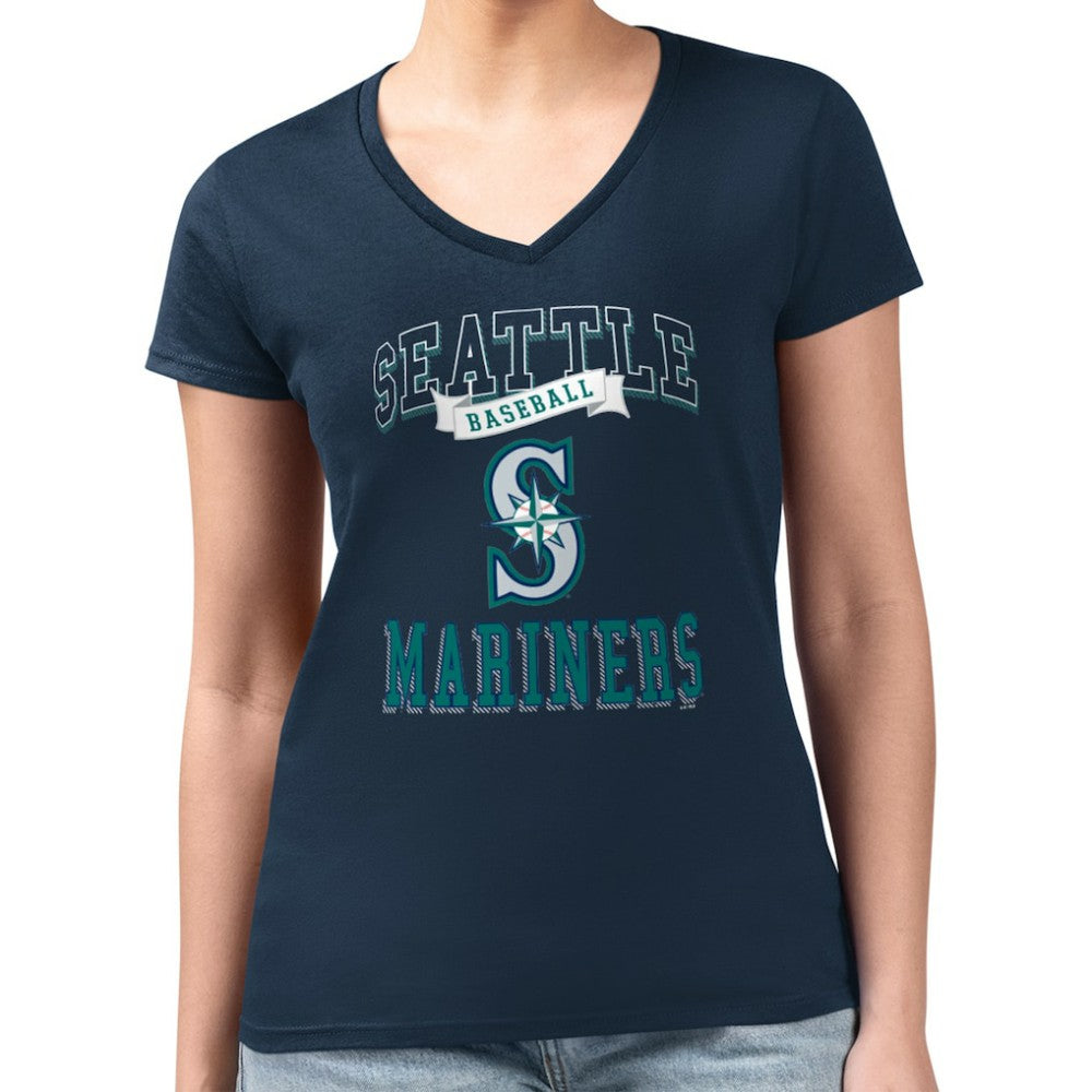 MLB Seattle Mariners G-III 4Her by Carl Banks Women's Super-Slim Fit Lightweight Team Logo Graphic V-Neck T-Shirt