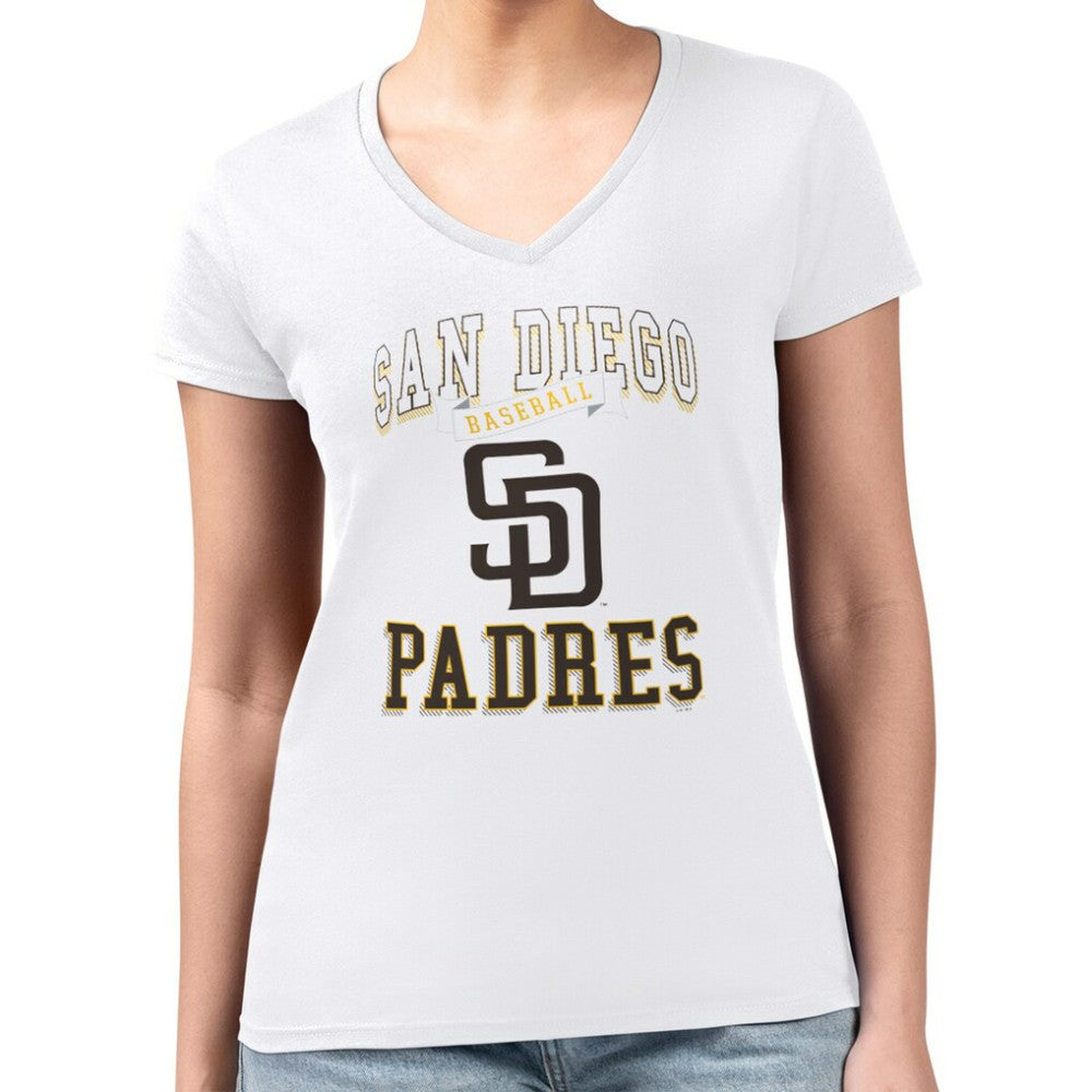 MLB San Diego Padres G-III 4Her by Carl Banks Women's Super-Slim Fit Lightweight Team Logo Graphic V-Neck T-Shirt