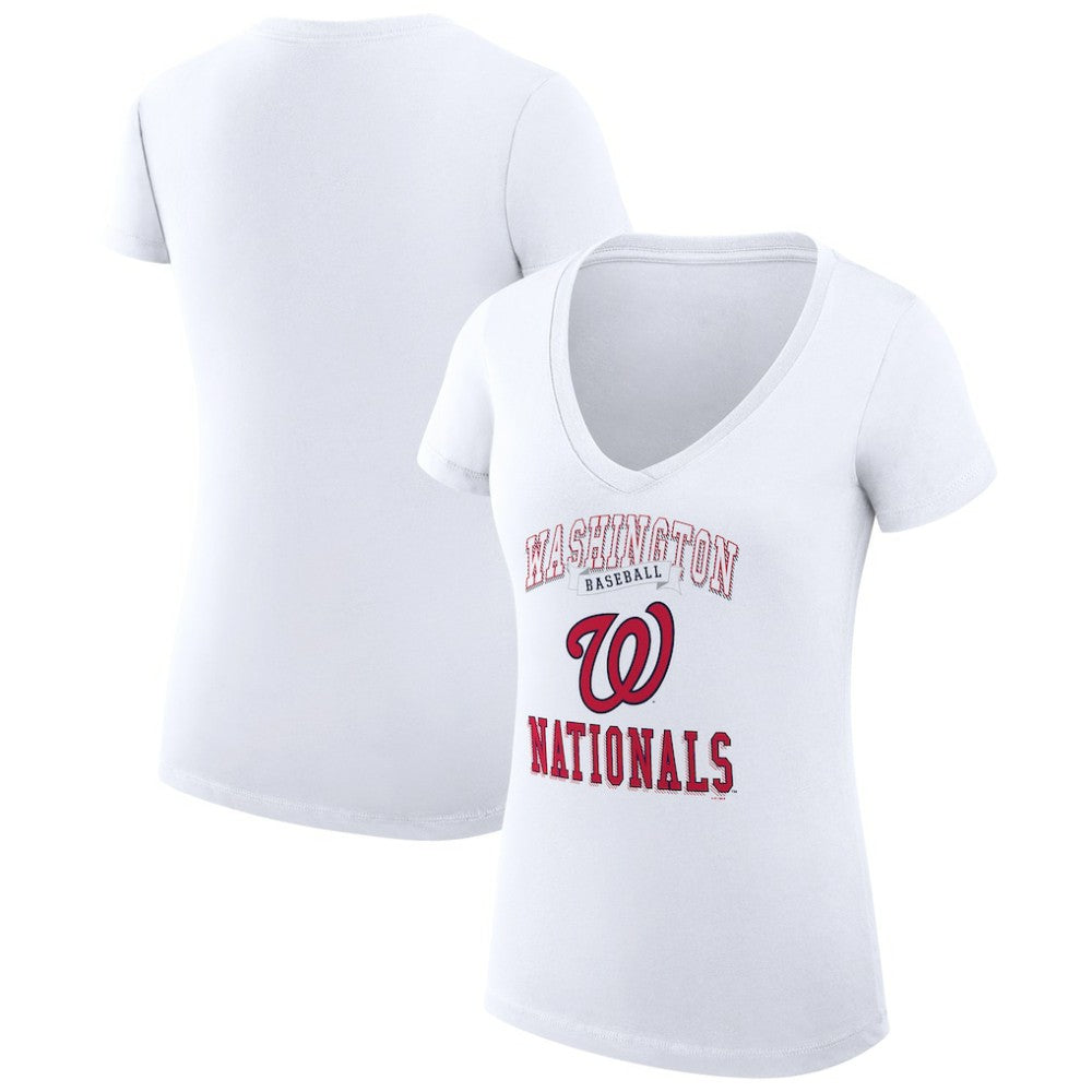 MLB Washington Nationals G-III 4Her by Carl Banks Women's Super-Slim Fit Lightweight Team Logo Graphic V-Neck T-Shirt