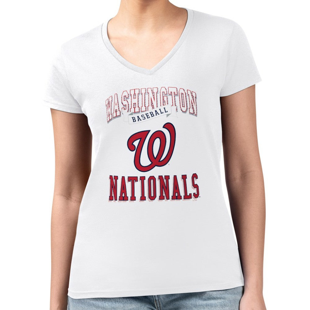 MLB Washington Nationals G-III 4Her by Carl Banks Women's Super-Slim Fit Lightweight Team Logo Graphic V-Neck T-Shirt
