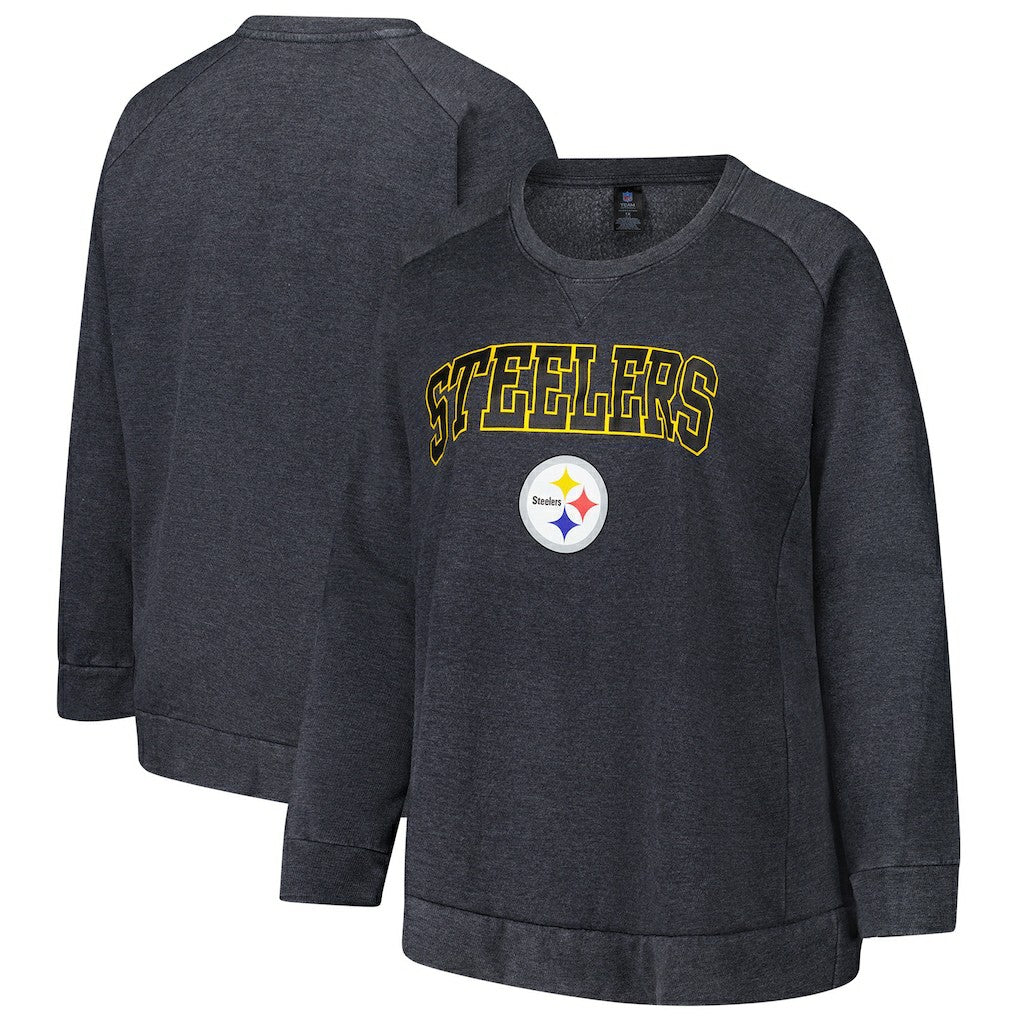 Profile Women's Plus Size Acid Wash Raglan Sweatshirt - Pittsburgh Steelers