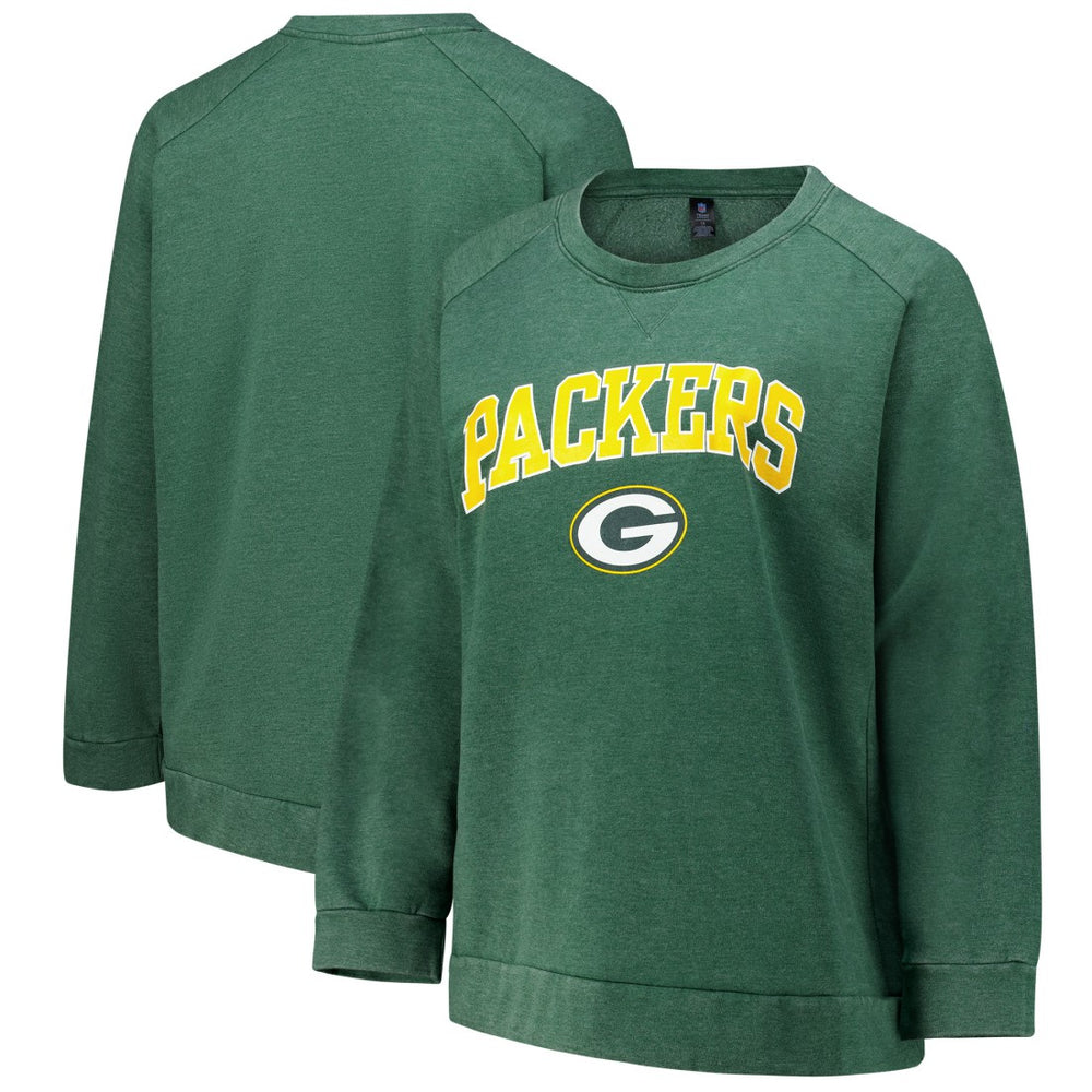 Profile Women's Plus Size Acid Wash Raglan Sweatshirt - Green Bay Packers