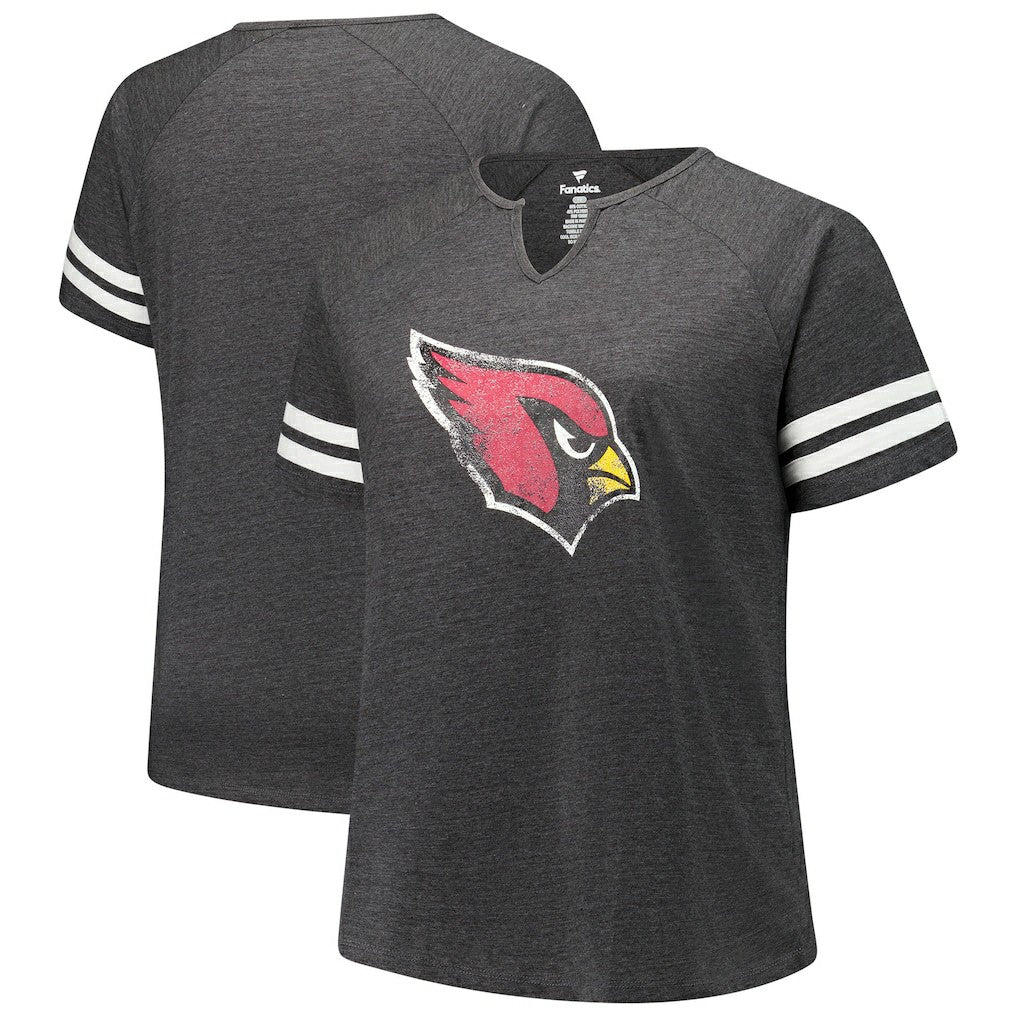 Women's Plus Size Logo Striped Raglan Notch Neck T-Shirt - Arizona Cardinals