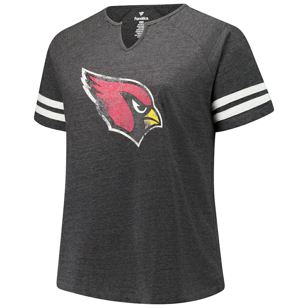 Women's Plus Size Logo Striped Raglan Notch Neck T-Shirt - Arizona Cardinals