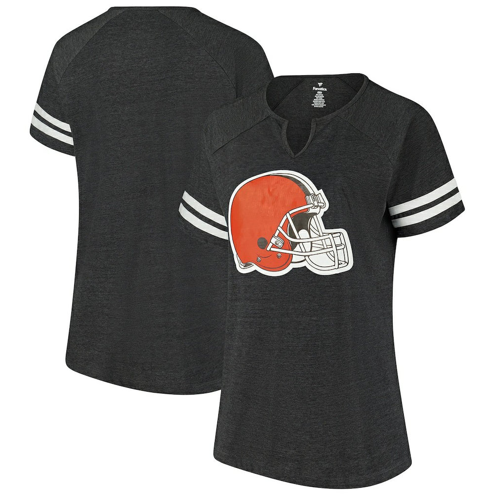 Women's Plus Size Logo Striped Raglan Notch Neck T-Shirt - Cleveland Browns