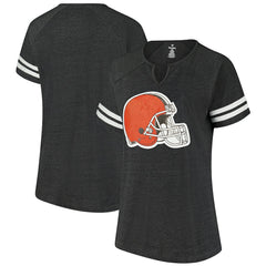 Women's Plus Size Logo Striped Raglan Notch Neck T-Shirt - Cleveland Browns