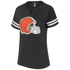 Women's Plus Size Logo Striped Raglan Notch Neck T-Shirt - Cleveland Browns