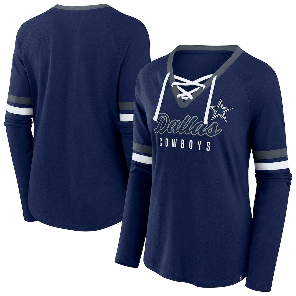 Women's Plus Size Won & Done Lace-Up V-Neck Long Sleeve T-Shirt - Dallas Cowboys