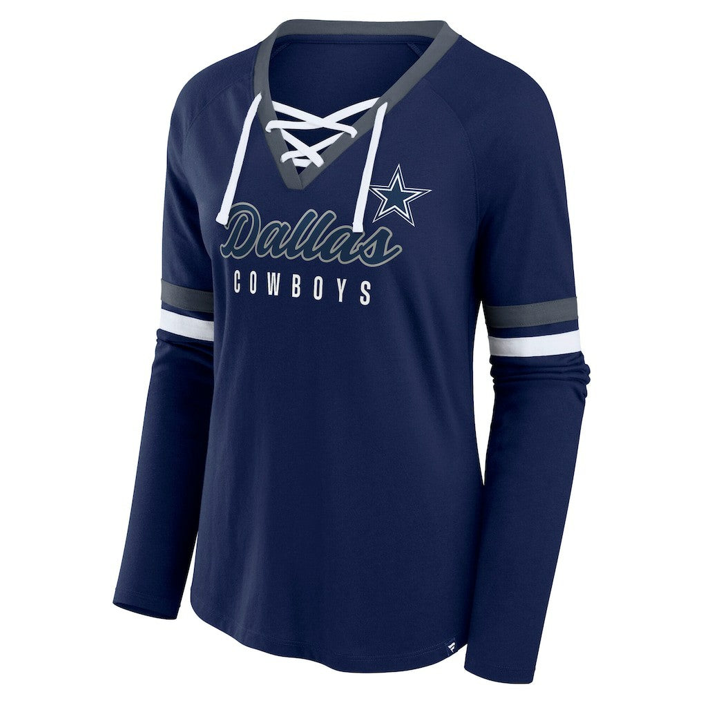 Women's Plus Size Won & Done Lace-Up V-Neck Long Sleeve T-Shirt - Dallas Cowboys