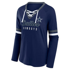 Women's Plus Size Won & Done Lace-Up V-Neck Long Sleeve T-Shirt - Dallas Cowboys