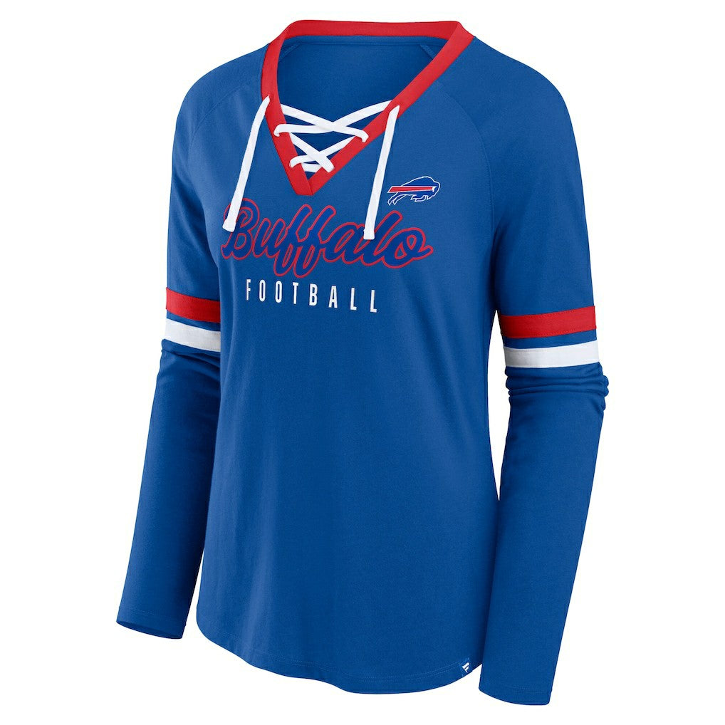 Women's Plus Size Won & Done Lace-Up V-Neck Long Sleeve T-Shirt - Buffalo Bills