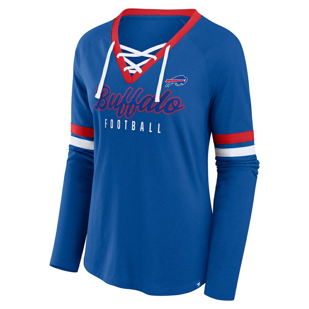 Women's Plus Size Won & Done Lace-Up V-Neck Long Sleeve T-Shirt - Buffalo Bills