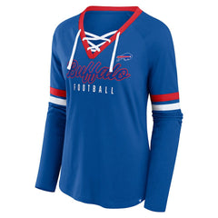 Women's Plus Size Won & Done Lace-Up V-Neck Long Sleeve T-Shirt - Buffalo Bills